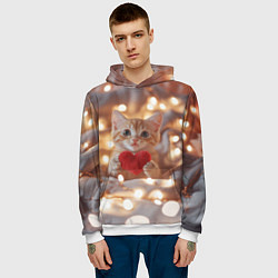 Толстовка-худи мужская Кошечка держит в лапках сердечко, цвет: 3D-белый — фото 2