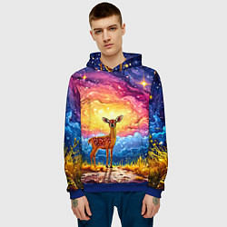Толстовка-худи мужская Олень и космическое небо, цвет: 3D-синий — фото 2