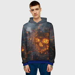 Толстовка-худи мужская Череп - огонь, цвет: 3D-синий — фото 2
