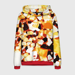 Толстовка-худи мужская Жёлто-белая абстракция на чёрном фоне, цвет: 3D-красный