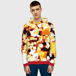 Толстовка-худи мужская Жёлто-белая абстракция на чёрном фоне, цвет: 3D-красный — фото 2