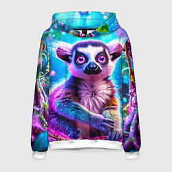Толстовка-худи мужская Лемур в сказочном лесу, цвет: 3D-белый
