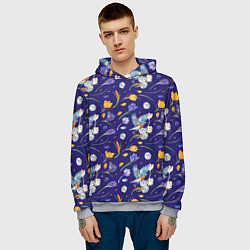 Толстовка-худи мужская Зяблик и крокусы, цвет: 3D-меланж — фото 2