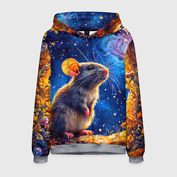 Толстовка-худи мужская Крыса и космическое небо, цвет: 3D-меланж