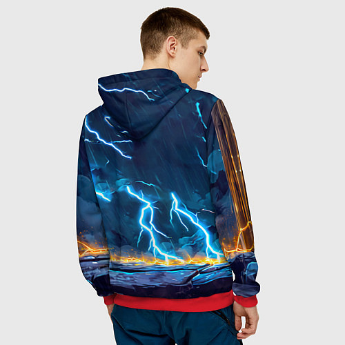 Мужская толстовка Лошадка в разрядах молнии / 3D-Красный – фото 4