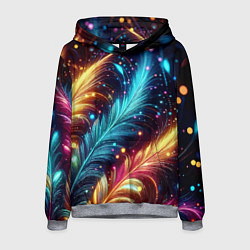 Толстовка-худи мужская Неоновые разноцветные перья, цвет: 3D-меланж