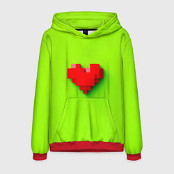 Толстовка-худи мужская Пиксельное красное сердечко, цвет: 3D-красный