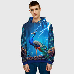 Толстовка-худи мужская Павлин и молния, цвет: 3D-синий — фото 2
