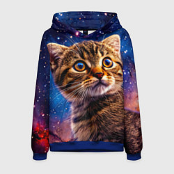 Толстовка-худи мужская Шотландская прямоухая кошка в космосе, цвет: 3D-синий