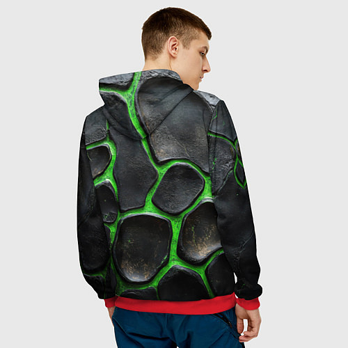 Мужская толстовка Черная потертая текстура на зеленом фоне / 3D-Красный – фото 4