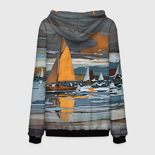 Мужская толстовка Живопись с парусниками / 3D-Черный – фото 2