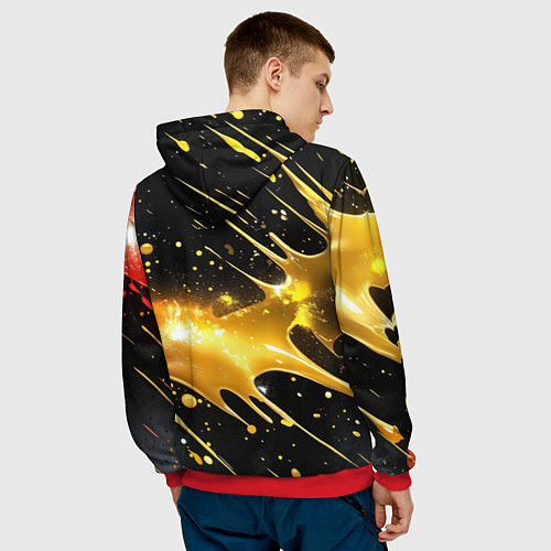 Мужская толстовка Оранжевая краска на черном / 3D-Красный – фото 4