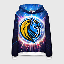 Толстовка-худи мужская Даллас Маверикс логотип в искрах, цвет: 3D-белый