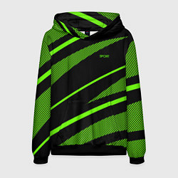 Толстовка-худи мужская Sport чёрный и зелёный полосы, цвет: 3D-черный