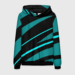 Толстовка-худи мужская Чёрный с голубым полосы текстура, цвет: 3D-черный