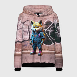 Толстовка-худи мужская Уличный лисёнок на своём районе, цвет: 3D-черный