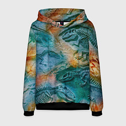 Толстовка-худи мужская Окаменелые динозавры, тропический зеленый, цвет: 3D-черный