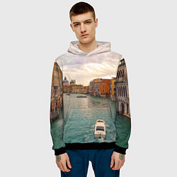 Толстовка-худи мужская Гранд-канал Венеции - городской пейзаж, цвет: 3D-черный — фото 2