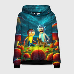 Толстовка-худи мужская Rick and Morty on the fly agaric planet, цвет: 3D-черный