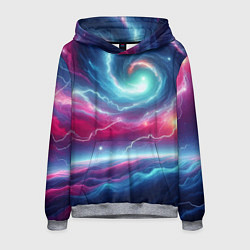 Толстовка-худи мужская Spiral neon galaxy - ai art fantasy, цвет: 3D-меланж