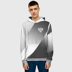 Толстовка-худи мужская Герб России серый градиент, цвет: 3D-меланж — фото 2