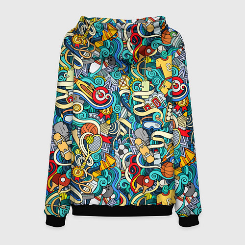 Мужская толстовка Спортивный инвентарь коллаж / 3D-Черный – фото 2