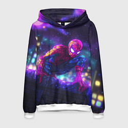 Толстовка-худи мужская Человек-паук неоновый свет, цвет: 3D-белый