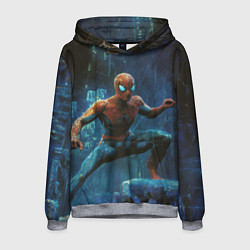 Толстовка-худи мужская Человек - паук в ночном городе, цвет: 3D-меланж