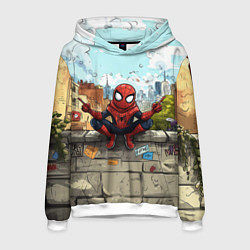 Толстовка-худи мужская Маленький человек-паук в городе, цвет: 3D-белый