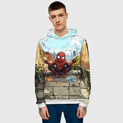 Толстовка-худи мужская Маленький человек-паук в городе, цвет: 3D-белый — фото 2