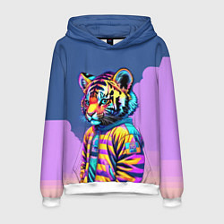 Толстовка-худи мужская Cool tiger cub - pop art, цвет: 3D-белый