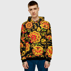 Толстовка-худи мужская Хохлома - роспись, цвет: 3D-черный — фото 2