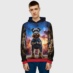 Толстовка-худи мужская Ризеншнауцер в космосе, цвет: 3D-красный — фото 2