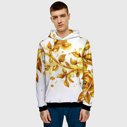 Толстовка-худи мужская Золотые листья на белом, цвет: 3D-черный — фото 2