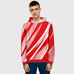 Толстовка-худи мужская Красно-белый абстракция с полосами, цвет: 3D-красный — фото 2