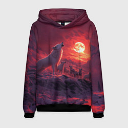 Толстовка-худи мужская Белый волк воет на луну, цвет: 3D-черный