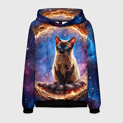 Толстовка-худи мужская Сиамская кошка в космосе, цвет: 3D-черный