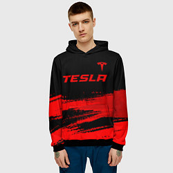 Толстовка-худи мужская Tesla - red gradient посередине, цвет: 3D-черный — фото 2