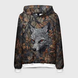 Толстовка-худи мужская Хищный серый лис, цвет: 3D-белый