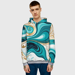 Толстовка-худи мужская Бирюза и золото, цвет: 3D-меланж — фото 2