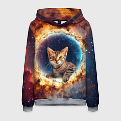 Толстовка-худи мужская Сингапурская кошка в космосе, цвет: 3D-меланж