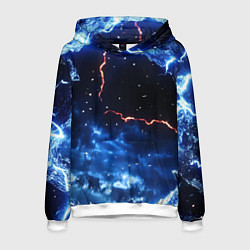 Толстовка-худи мужская Звезды и молнии в разломе плит, цвет: 3D-белый