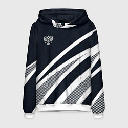 Толстовка-худи мужская Герб России тёмно-синий с белым, цвет: 3D-белый