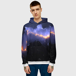 Толстовка-худи мужская Молния в фиолетовом небе текстура, цвет: 3D-белый — фото 2