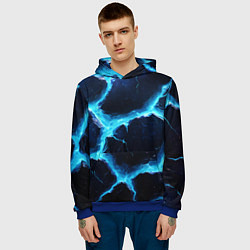 Толстовка-худи мужская Голубая потертая текстура с разломом, цвет: 3D-синий — фото 2