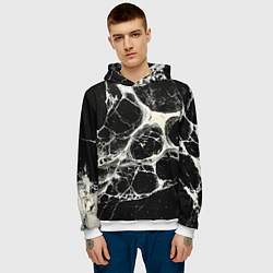 Толстовка-худи мужская Бело-черная потертая текстура, цвет: 3D-белый — фото 2