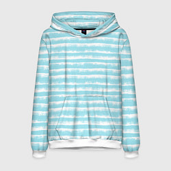 Толстовка-худи мужская Бело-голубой полосатый паттерн, цвет: 3D-белый