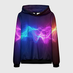 Толстовка-худи мужская Звуковая волна неоновый узор, цвет: 3D-черный