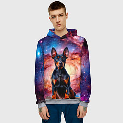 Толстовка-худи мужская Доберман в космосе, цвет: 3D-меланж — фото 2