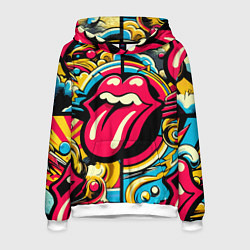 Толстовка-худи мужская Rolling Stones logo - pop art pattern, цвет: 3D-белый